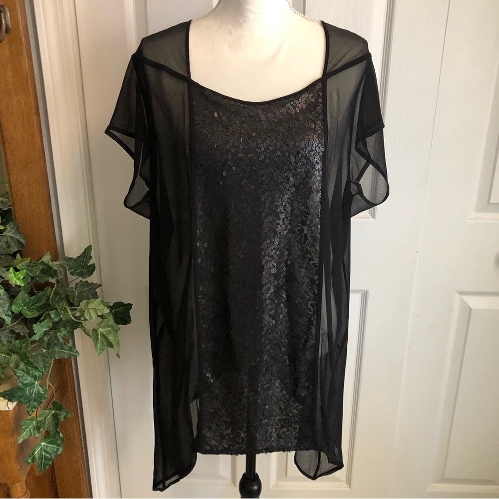 Isabel Toledo black sheer sequin hi low top 14/16